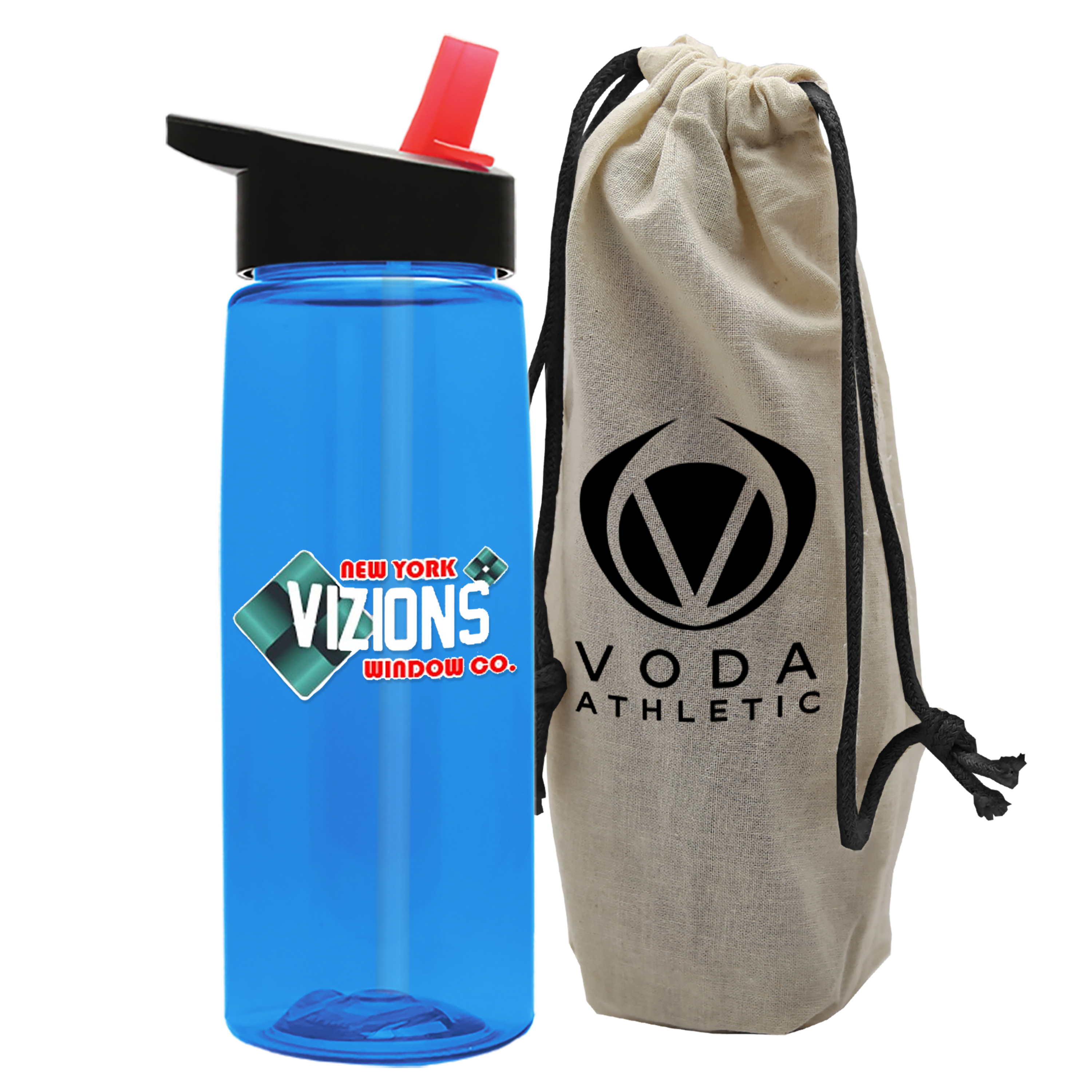 Flair Tritan® Bottle with Flip-Straw Lid in a Cotton Bag - 26 oz.